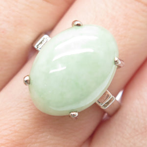 GSJ GOLD STONE 925 Sterling Silver Real Cabochon Jade Ring Size 8