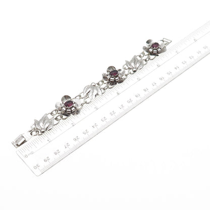 925 Sterling Silver Antique Art Deco Real Oval-Cut Tourmaline Flower Bracelet 7"