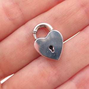 925 Sterling Antique Art Deco Heart Padlock Spring Ring Clasp Charm Pendant