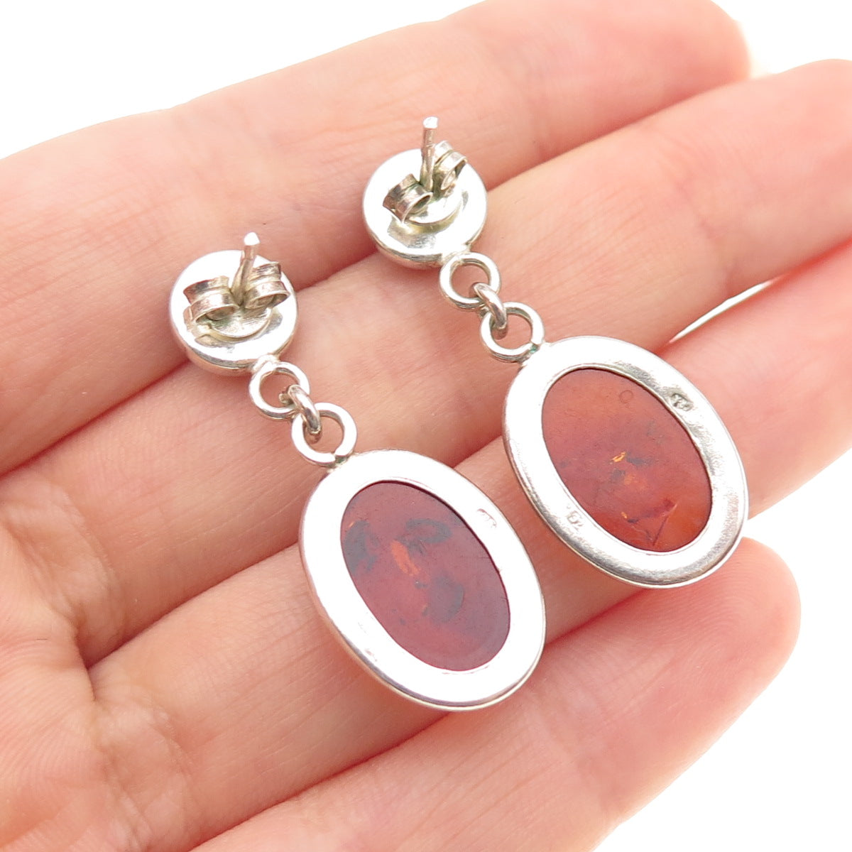 925 Sterling Silver Vintage GRA Poland Real Amber Dangle Earrings