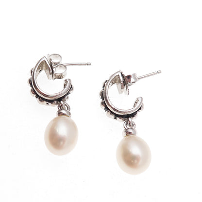 Honora 925 Sterling Silver Vintage Real Pearl Oxidized Dangle Earrings