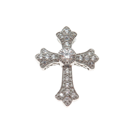 MEDA 925 Sterling Silver Round-Cut C Z Cross Slide Charm Pendant