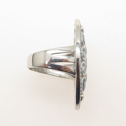 DSMK 925 Sterling Silver Real London & Light Blue White Topaz Ring Size 7