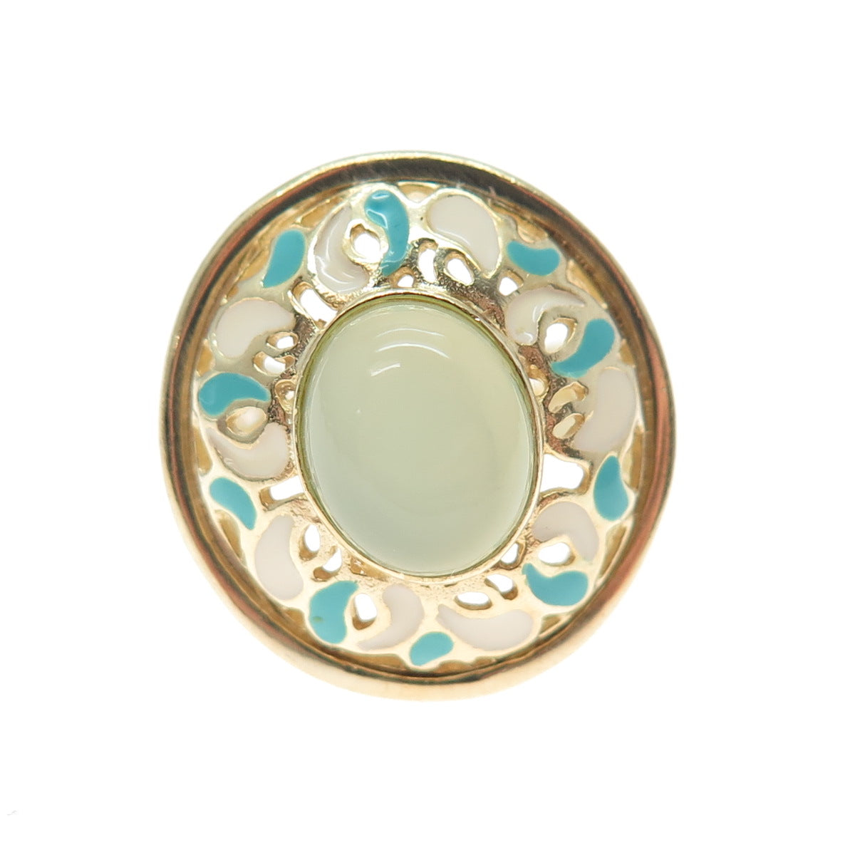 925 Sterling Silver Gold Plated Italy Enamel Real Chalcedony Ring Size 5.25