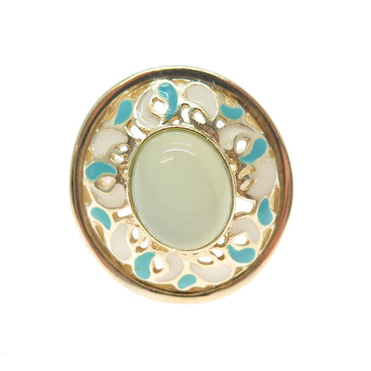 925 Sterling Silver Gold Plated Italy Enamel Real Chalcedony Ring Size 5.25