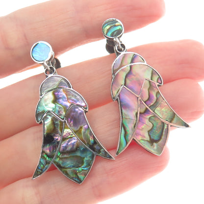 925 Sterling Silver Vintage Mexico Real Abalone Shell Flower Screw Back Earrings