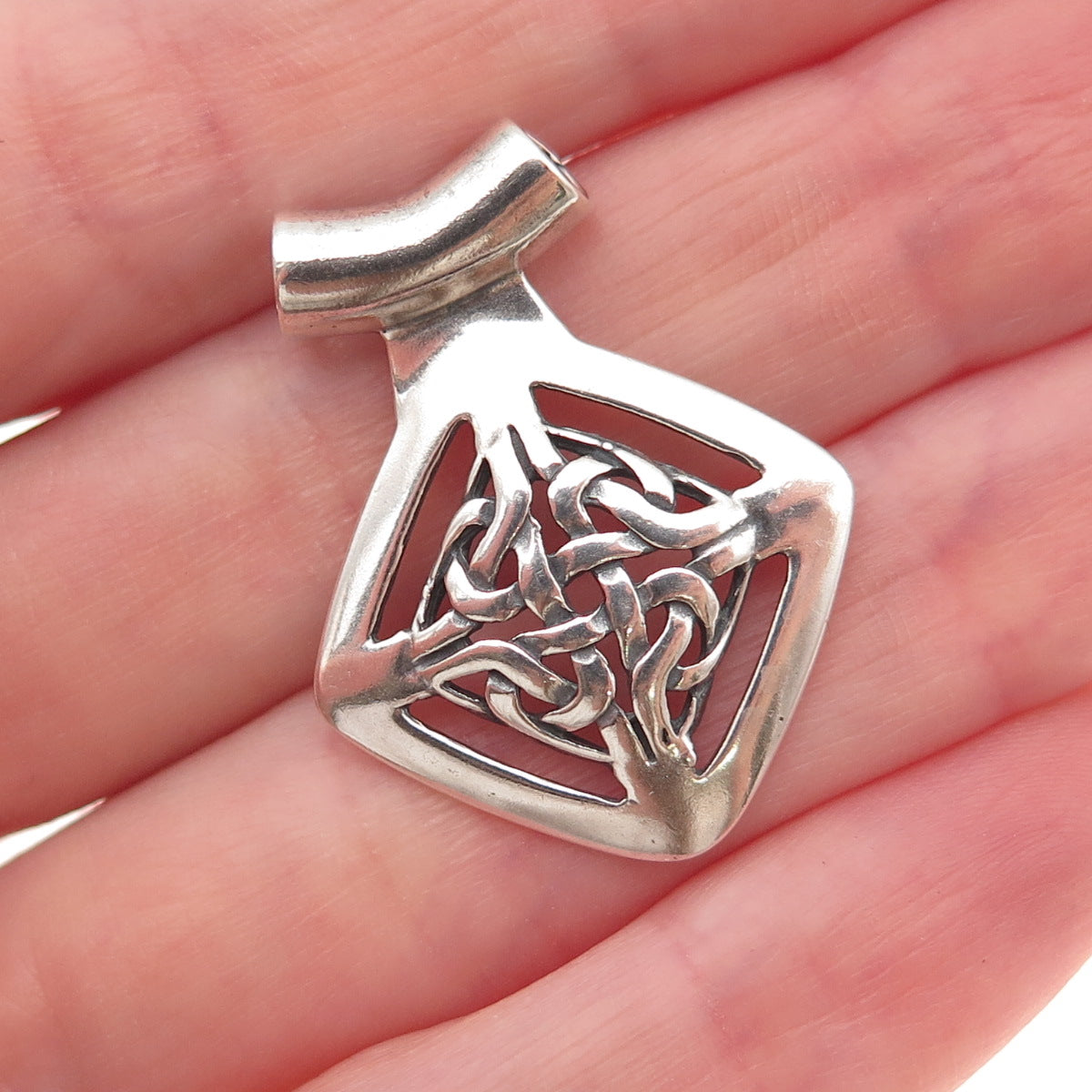 Shube 925 Sterling Silver Vintage Celtic Knot Oxidized Slide Charm Pendant