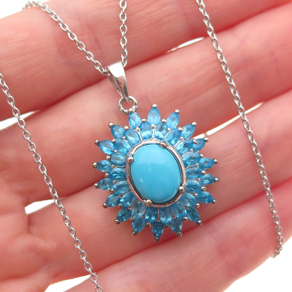 D'Joy Sterling Silver Real Sleeping Beauty Turquoise Apatite Chain Necklace 20"