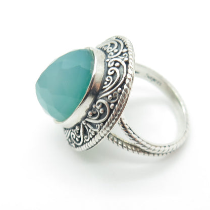 SAJEN 925 Sterling Silver Vintage Real Chalcedony Swirl Oxidized Ring Size 7