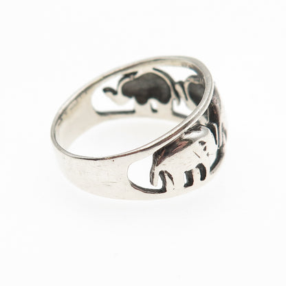 925 Sterling Silver Vintage Elephant Family Oxidized Ring Size 9