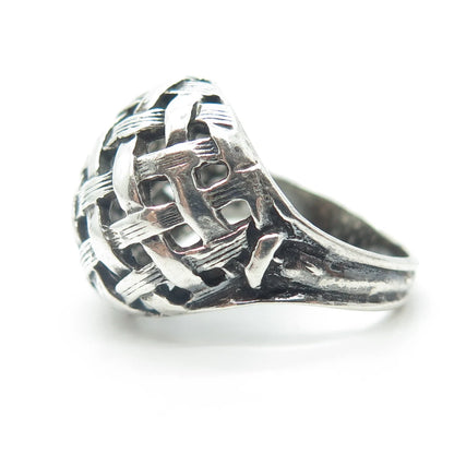 925 Sterling Silver Vintage Wicker Dome Ring Size 5.5