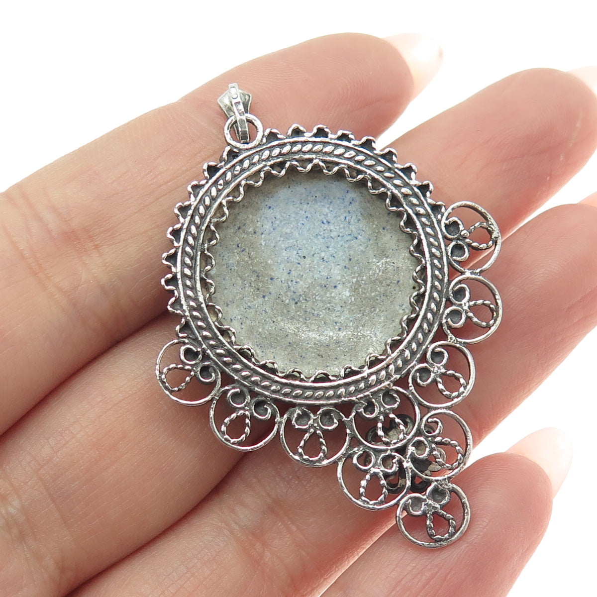 800 Silver Antique Art Deco Colorful Glass Flower Oxidized Pendant