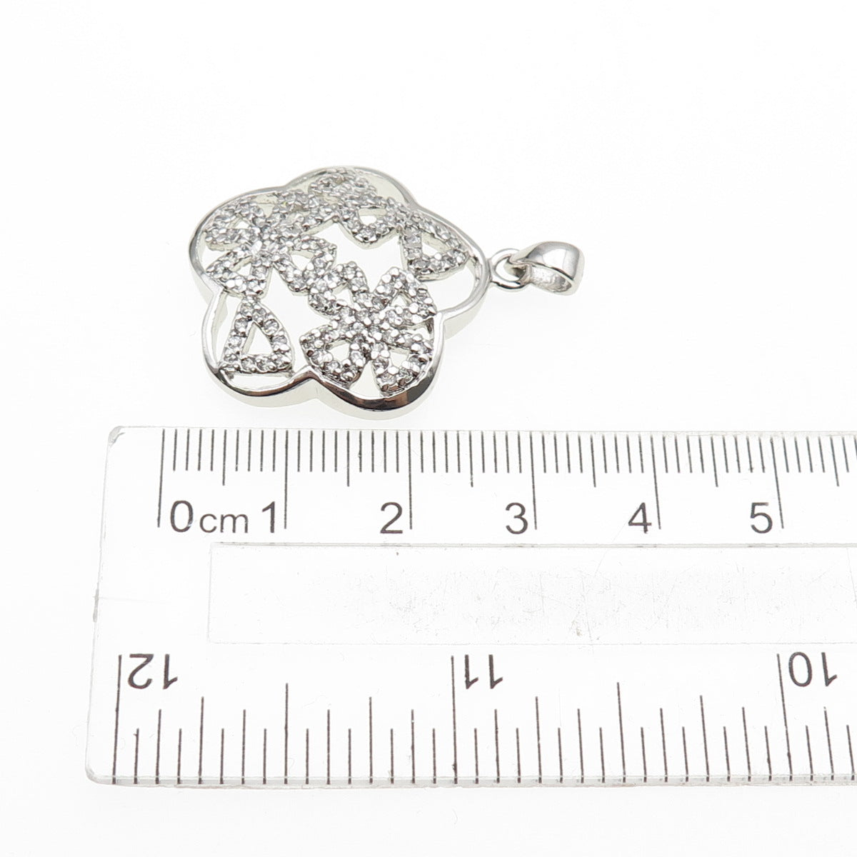 925 Sterling Silver Round-Cut C Z Flower Charm Pendant