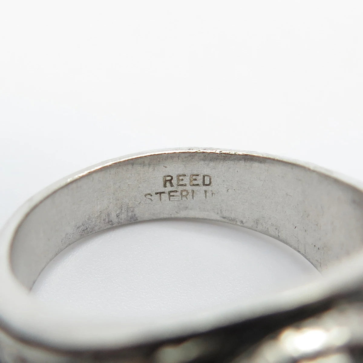 925 Sterling Silver Vintage REED Blue Glass School Ring Size 7.25