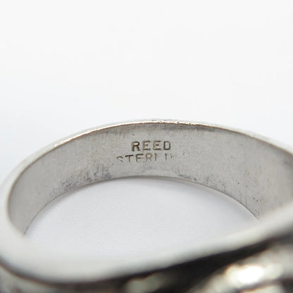 925 Sterling Silver Vintage REED Blue Glass School Ring Size 7.25