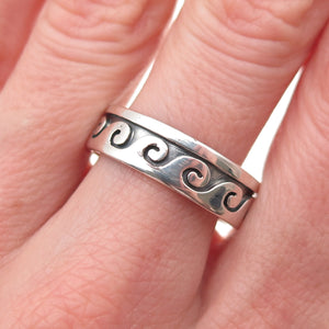 Old Pawn Sterling Silver Vintage Southwestern Wave Oxidized Band Ring Size 10.25