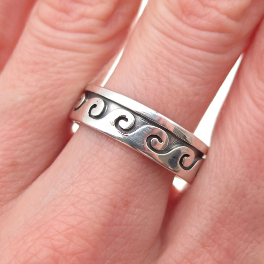 Old Pawn Sterling Silver Vintage Southwestern Wave Oxidized Band Ring Size 10.25
