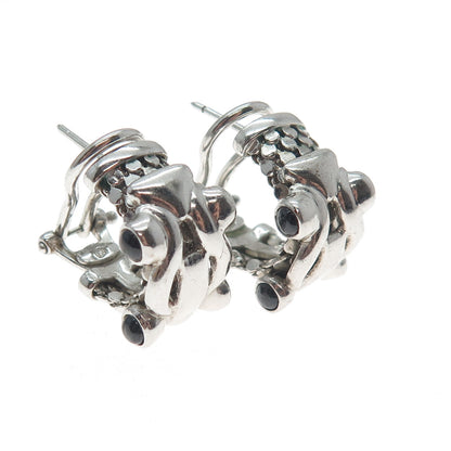 DASAN INC 925 Sterling Silver Vintage Italy Real Black Onyx Omega Back Earrings