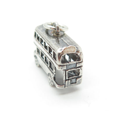 925 Sterling Silver Vintage Double-Decker Bus 3D Charm Pendant