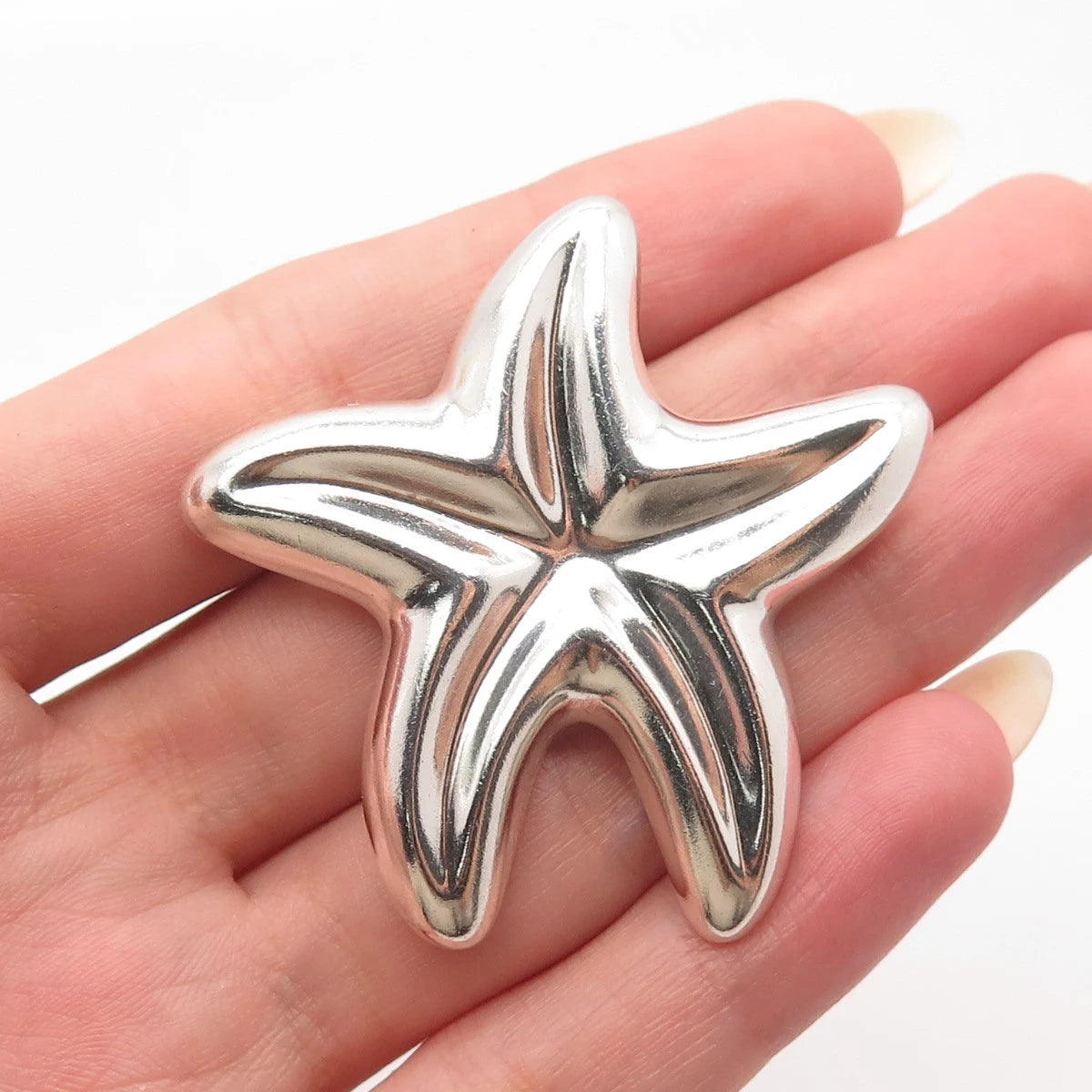 925 Sterling Silver Vintage Ribbed Starfish Pin Brooch