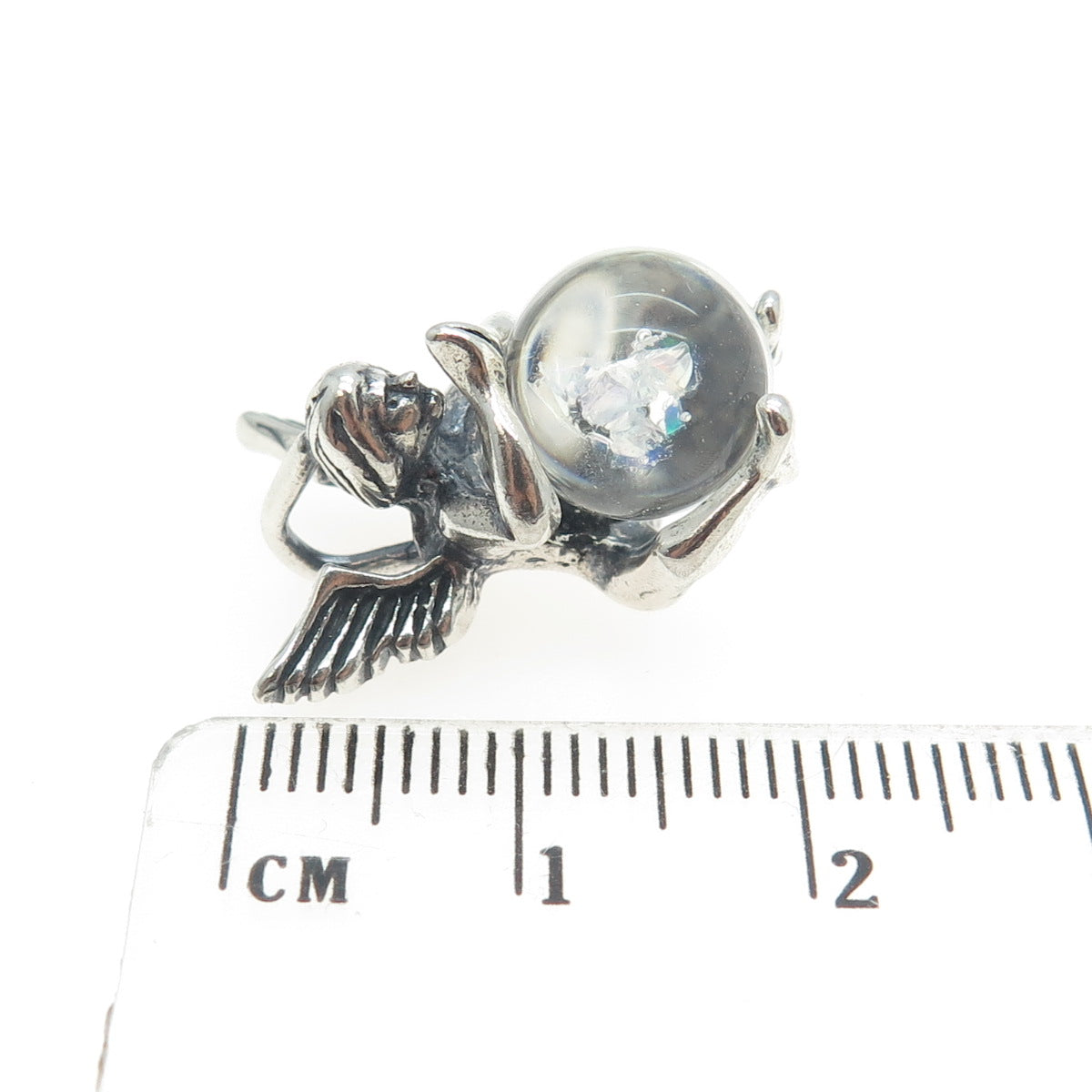 925 Sterling Silver Vintage SC Southwestern Clear Crystal Praying Angel Pendant