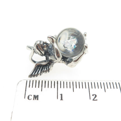 925 Sterling Silver Vintage SC Southwestern Clear Crystal Praying Angel Pendant