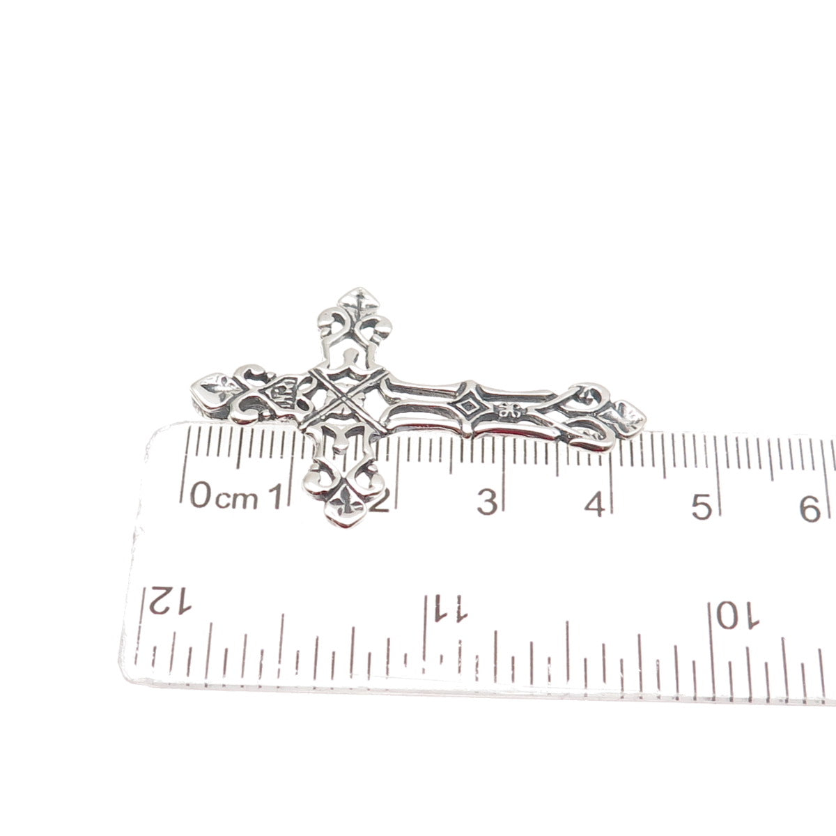 925 Sterling Silver Vintage Fleur de Lis Cross Oxidized Slide Pendant
