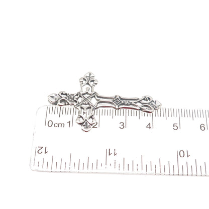 925 Sterling Silver Vintage Fleur de Lis Cross Oxidized Slide Pendant