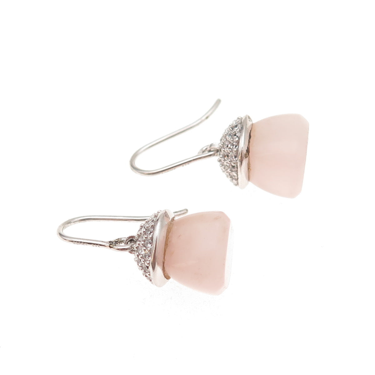 Esprit 925 Sterling Silver Vintage Real Rose Quartz & C Z Dangle Earrings