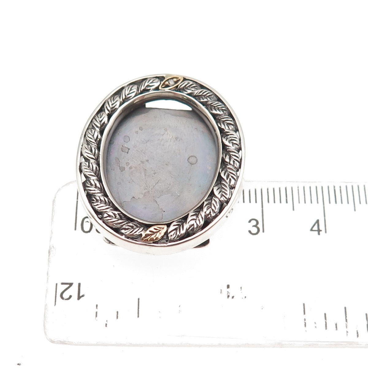 925 Sterling Silver 10K Gold Vintage Real Diamond Picture Frame Brooch / Pendant