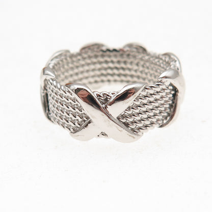 925 Sterling Silver X-Shape Roped Ring Size 8.25