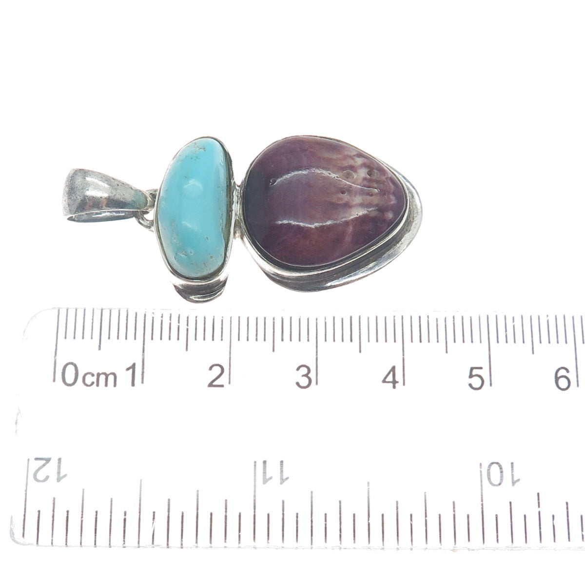 ALVIN JOE NAVAJO Old Pawn 925 Sterling Real Turquoise Spiny Oyster Shell Pendant