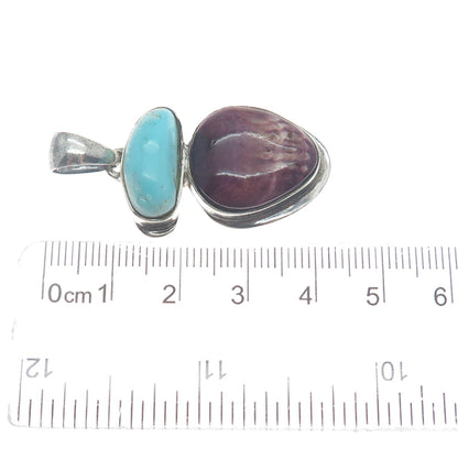 ALVIN JOE NAVAJO Old Pawn 925 Sterling Real Turquoise Spiny Oyster Shell Pendant