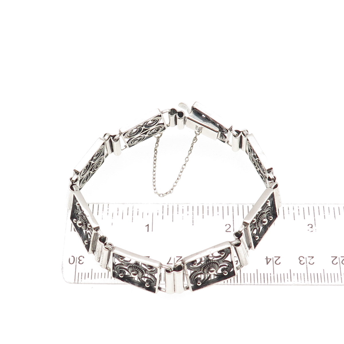 Finn Jensen 925S Sterling / 830S Silver Vintage Norway Floral Bracelet 7.25"