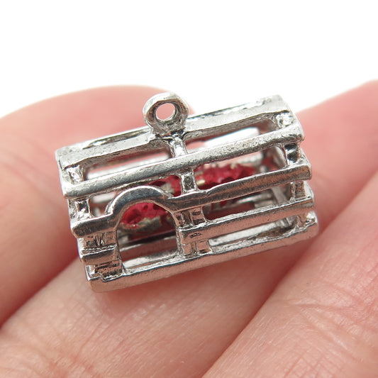 925 Sterling Silver Antique Art Deco Enamel Lobster Cage 3D Charm Mini Pendant