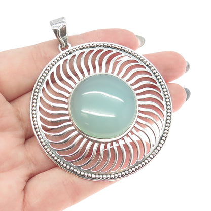 DOUG PAULUS 925 Sterling Silver Vintage Real Chalcedony Sun Round Pendant