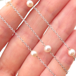14K White Gold Real Pearl By The Yard Cable Chain Necklace 16"