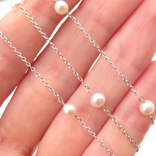 14K White Gold Real Pearl By The Yard Cable Chain Necklace 16"