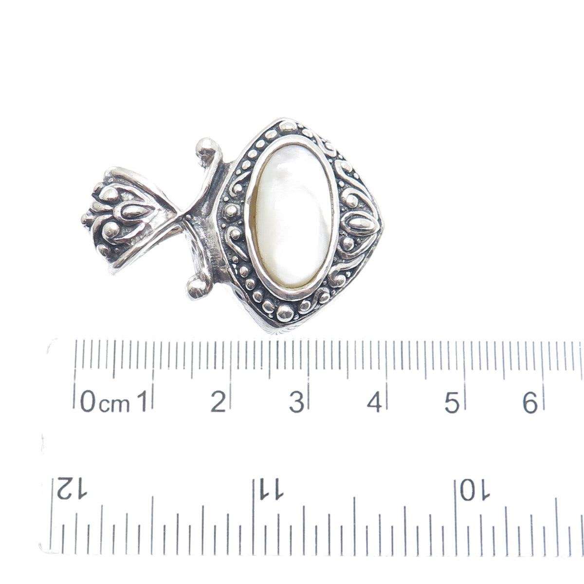 925 Sterling Silver Vintage Real Mother-of-Pearl Beaded Floral Pendant