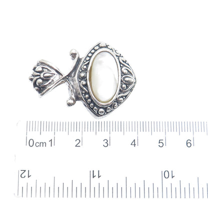 925 Sterling Silver Vintage Real Mother-of-Pearl Beaded Floral Pendant