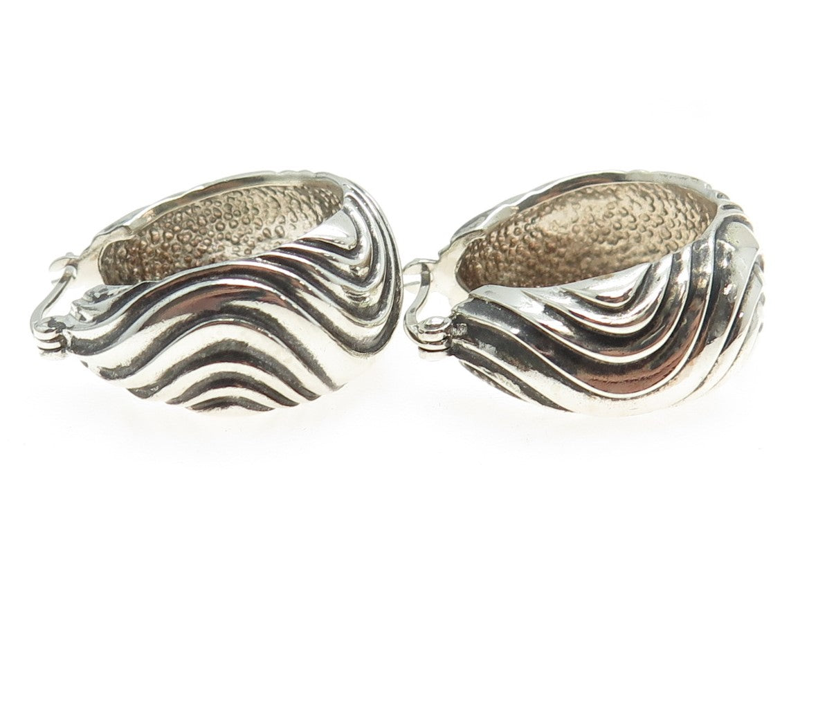 925 Sterling Silver Vintage Wavy Modernist Hoop Earrings