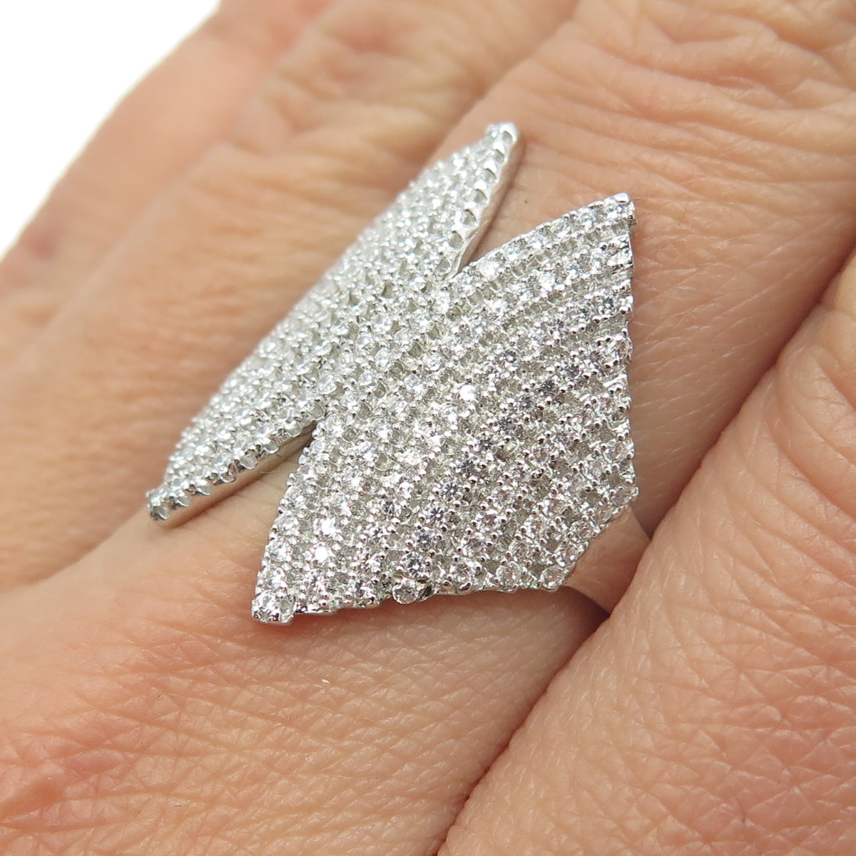 925 Sterling Silver Pave C Z Wings Ring Size 7.75
