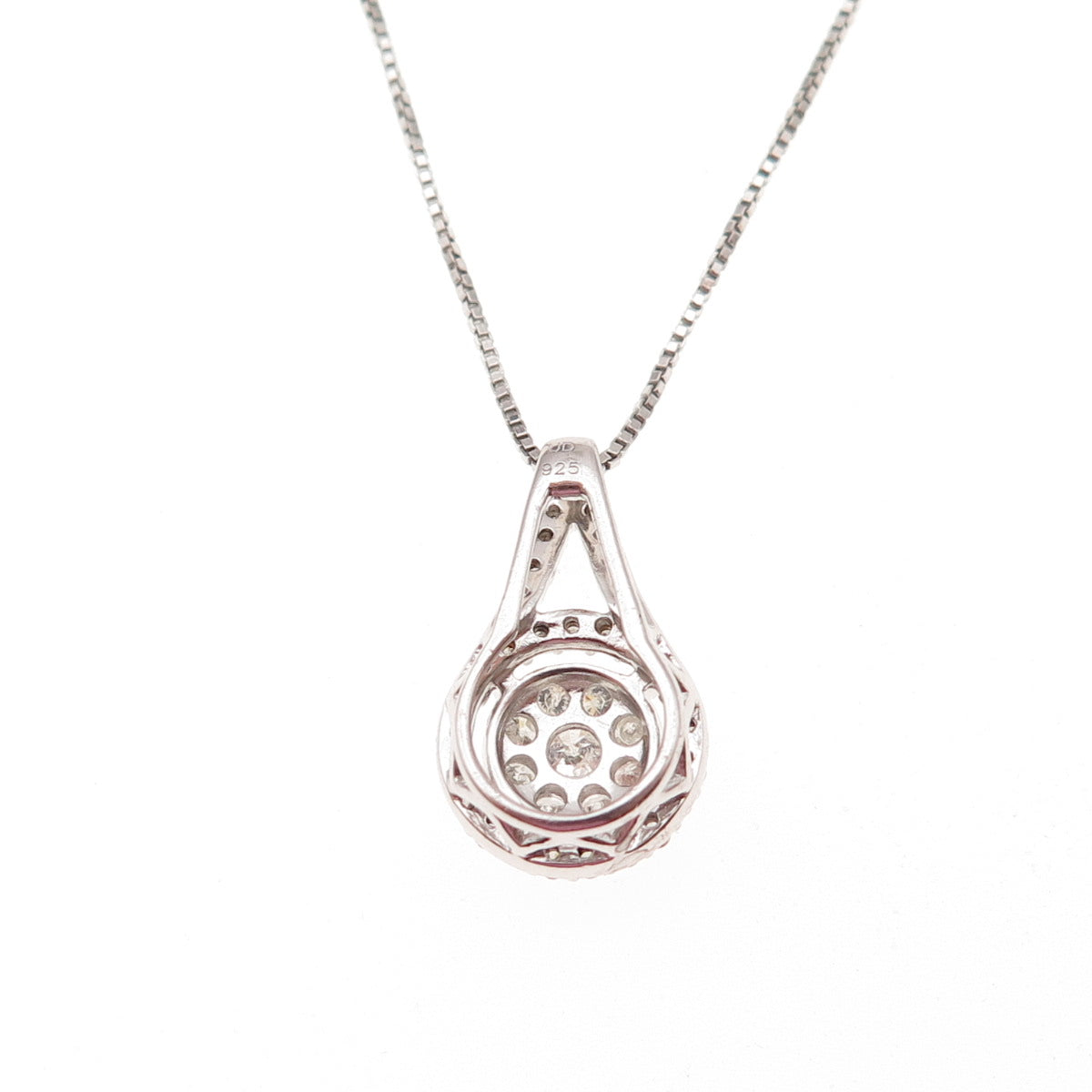 925 Sterling Silver Real Round-Cut Diamond Box Chain Necklace 18"