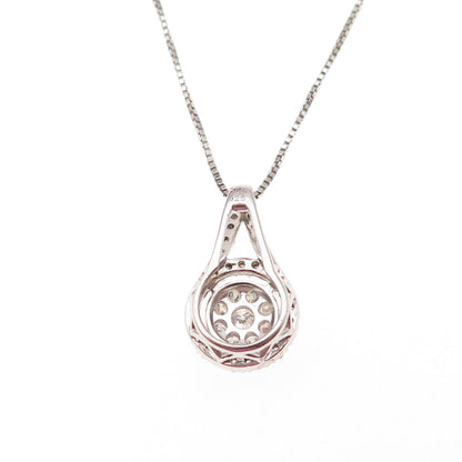 925 Sterling Silver Real Round-Cut Diamond Box Chain Necklace 18"