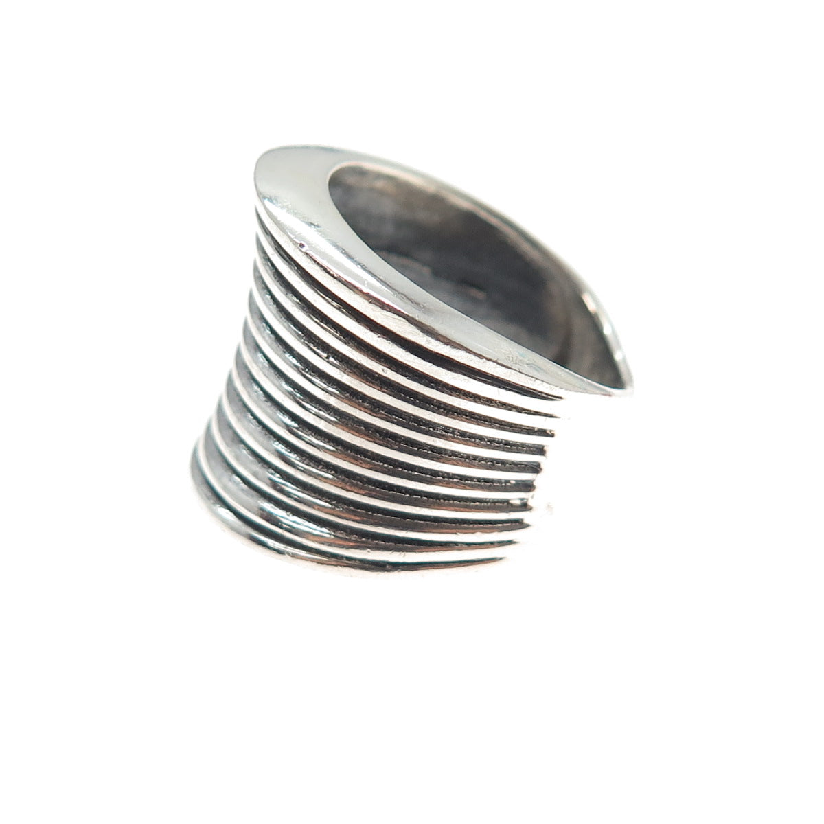 925 Sterling Silver Vintage Modernist Multi-Row Oxidized Ring Size 7