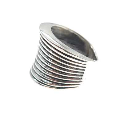925 Sterling Silver Vintage Modernist Multi-Row Oxidized Ring Size 7