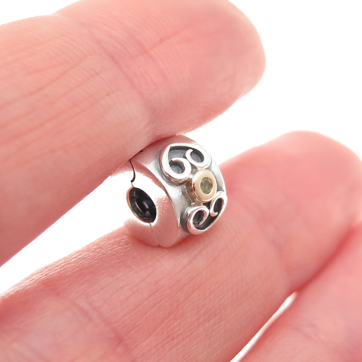 Pandora 925 Sterling Silver & Gold C Z Double Heart Clip Charm