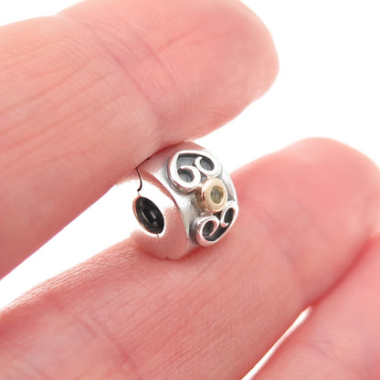 Pandora 925 Sterling Silver & Gold C Z Double Heart Clip Charm