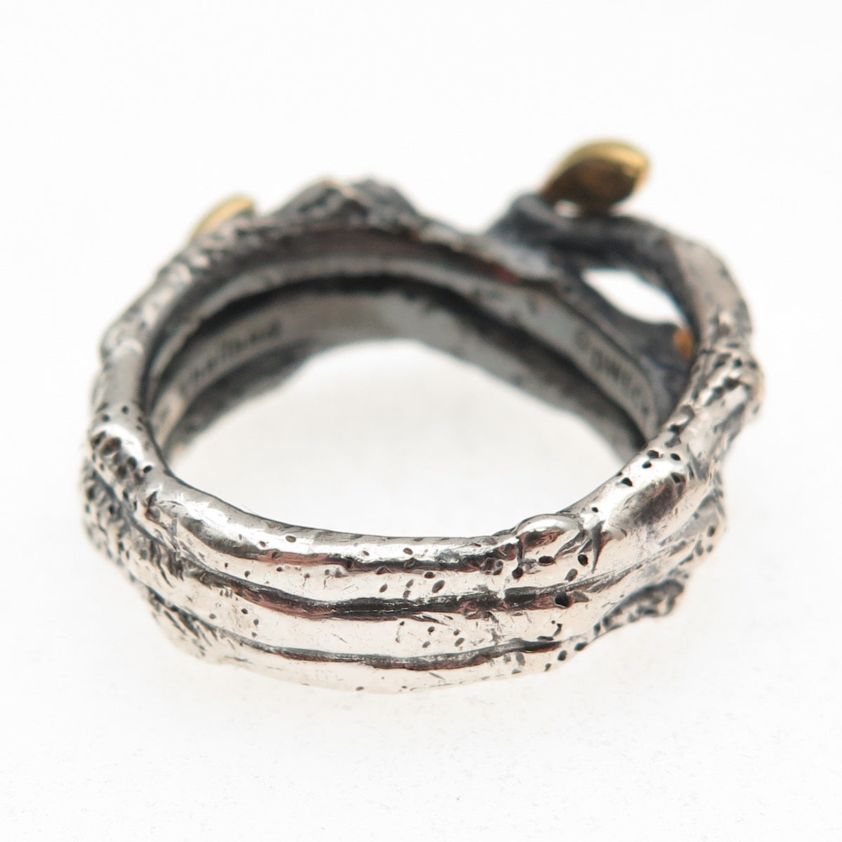 Stephen Dweck 925 Sterling Silver 2-Tone Real Diamond Botanical Ring Size 9.25