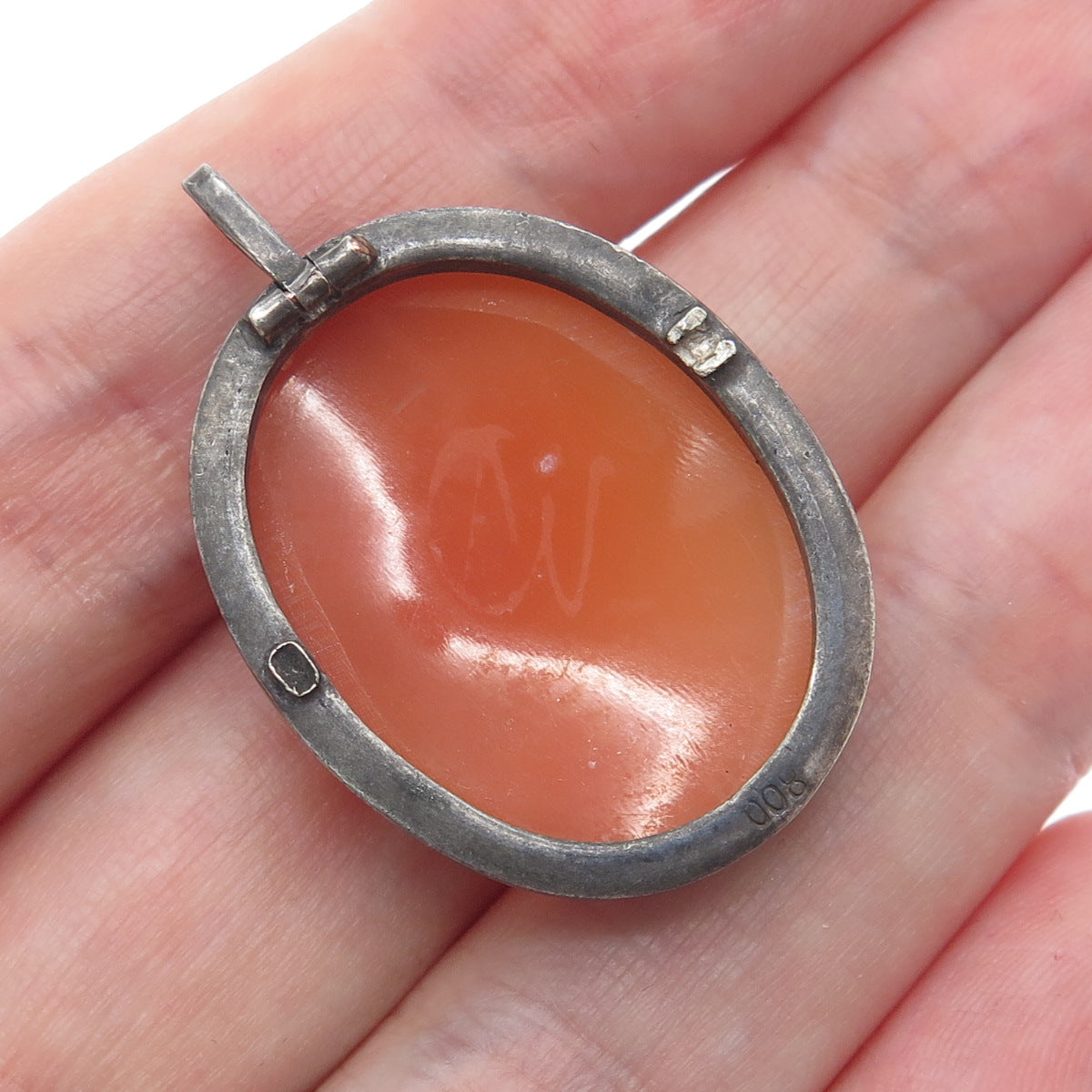 800 Silver 2-Tone Antique Cameo Victorian Lady Oxidized Pendant